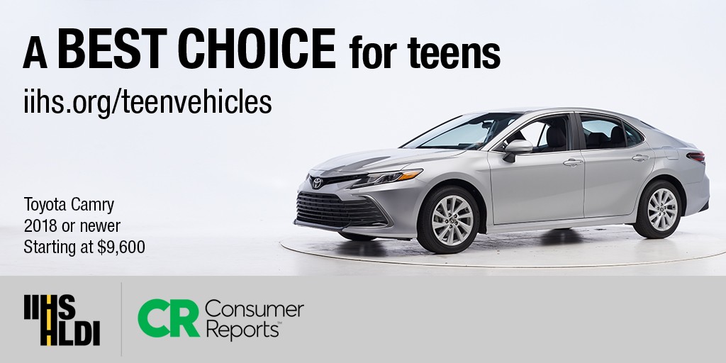 The Toyota Camry is one of 58 recommended used models for teen drivers based on criteria from IIHS and @ConsumerReports Check the full list: iihs.org/ratings/safe-v…