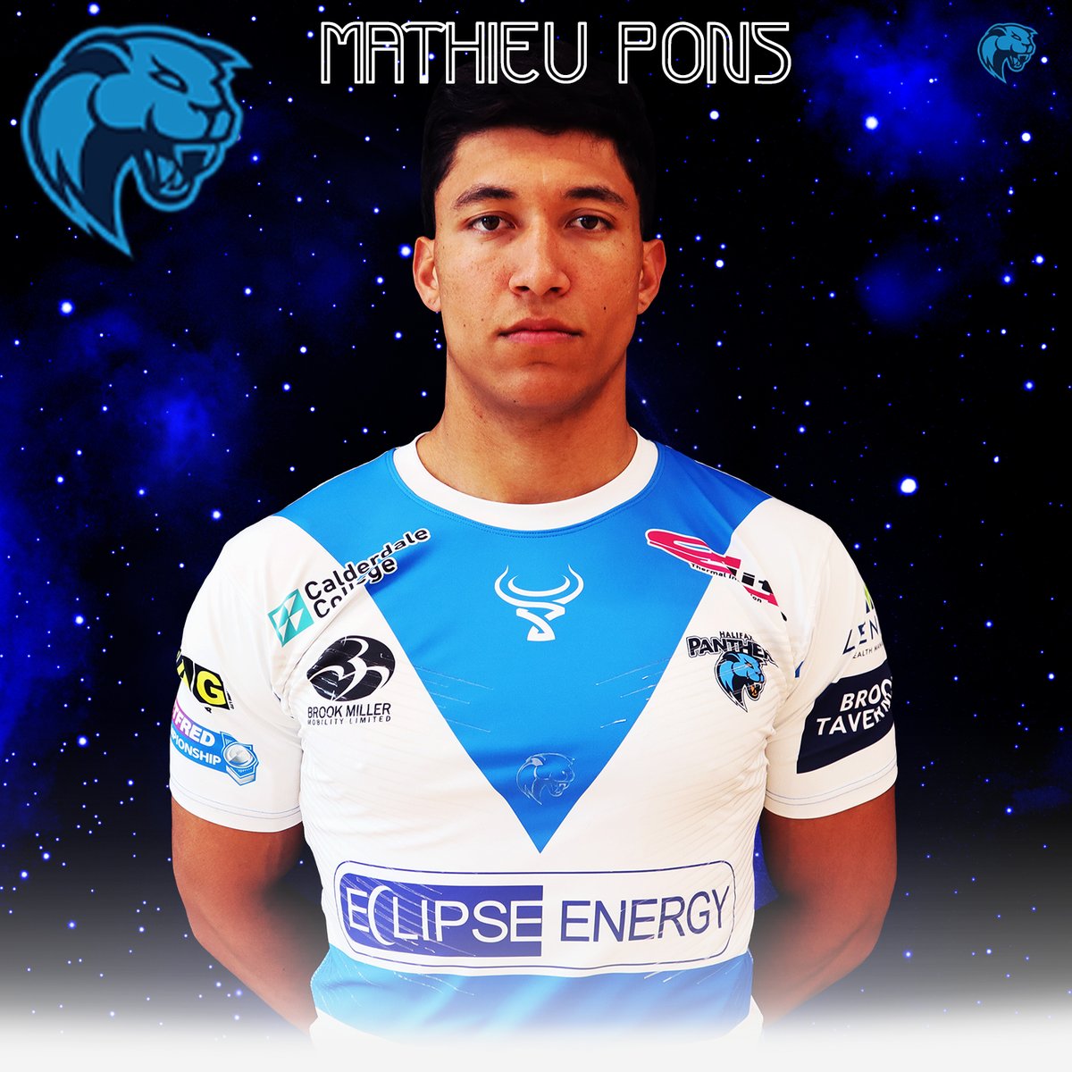 HalifaxPanthers's tweet photo. PONS LA PANTHÈRE 🔵⚪️🐾 Newest Recruit Mathieu Pons will go straight into contention for Sunday's Bank Holiday clash with @Doncaster_RLFC at The Shay 👊
#PanthersFamily #WelcomeMathieu https://t.co/MgHAPHLtwk