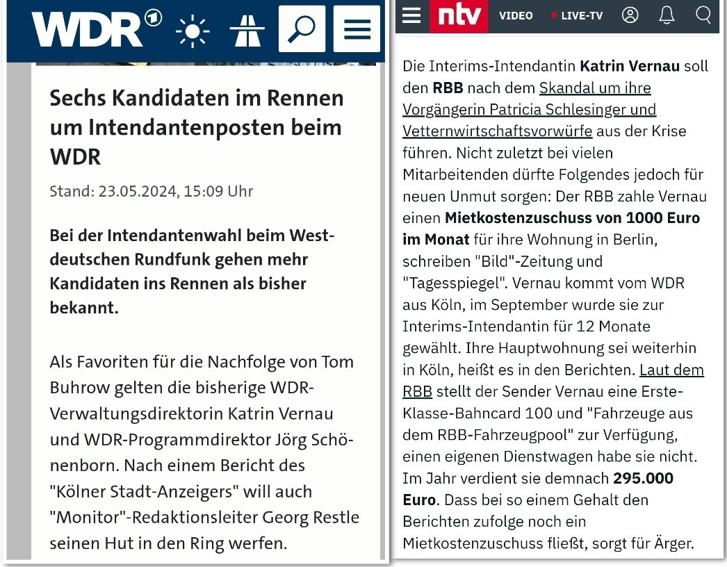 Katrin Vernau möchte WDR Intendantin werden und gilt als Favorit. Sie ließ sich vom RBB trotz 295.000 € Jahresgehalt einen Mietkostenzuschuss von 1000 € im Monat bezahlen. #ReformOerr #OerrBlog