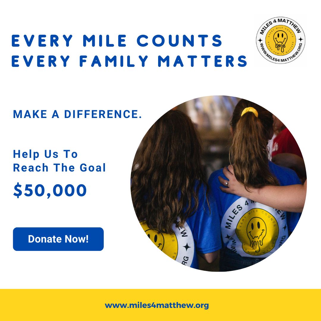 Donate today and help make a meaningful impact by showing your support for Miles 4 Matthew! You have the opportunity to get involved in this worthy cause by either exploring our website or simply texting Miles4Matthew to 44321. 
buff.ly/3R03PFL