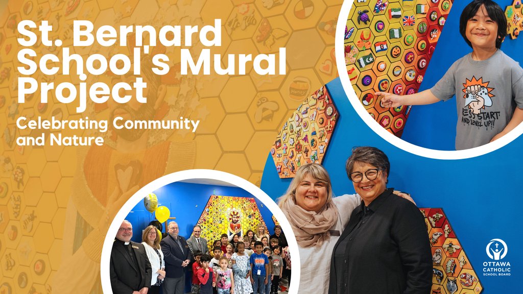 ✨ Step into @StBernardOCSB and witness the new colourful mural crafted through the collaboration of #OCSB students and artist Maria Saracino, where each tile tells a unique story. 🎨 🐝 #DeepLearning #ocsbBeCommunity @ocsbArts 🔗Read more: ocsb.ca/2024/05/22/cel…