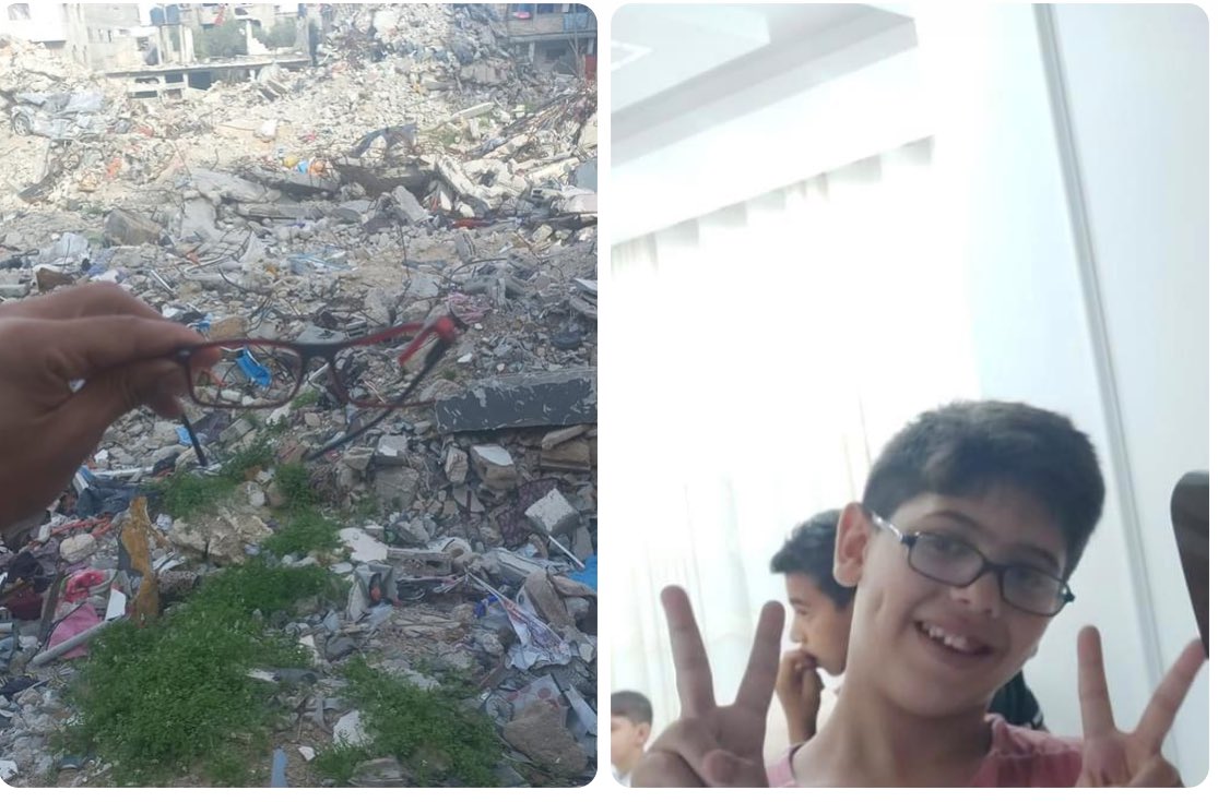 🚨Mohammed Al-Maghari and his entire family were killed by the Israeli army. His body was never found; only his glasses were recovered . #GazaGenocide‌
