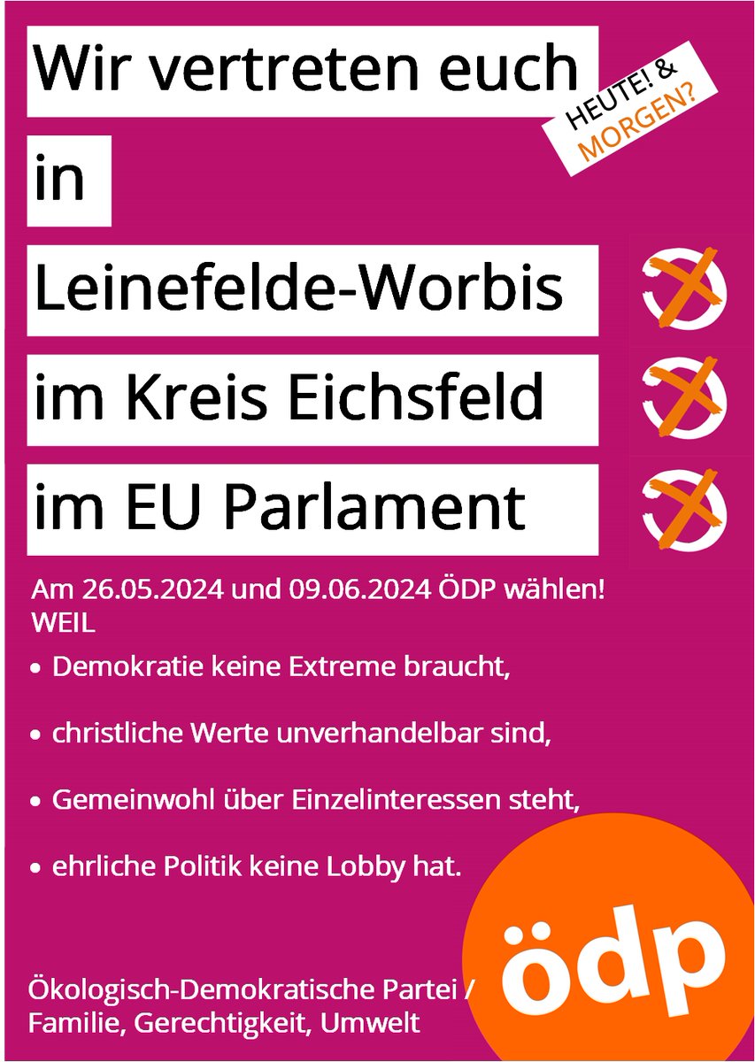 OedpThueringen's tweet photo. #ÖDP wählen am Sonntag im #Eichsfeld und #Leinefelde-#Worbis! Die beste Wahl - mehr als zur eine Alternative. #wenigeristmehr
#Kommunalwahl https://t.co/V8yjOZFq9o