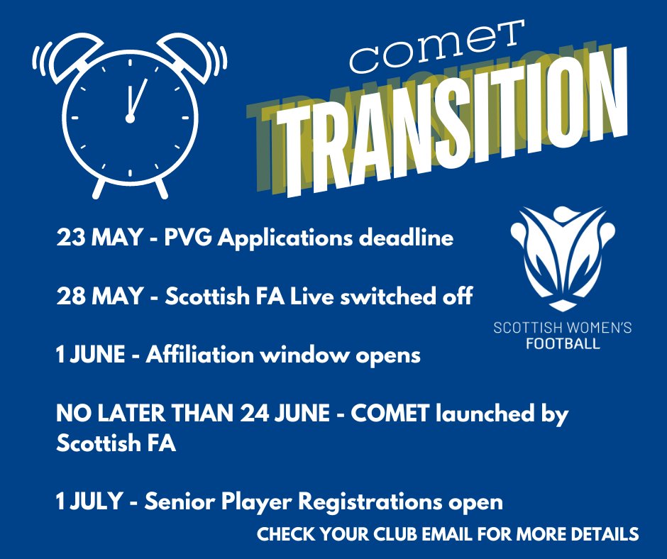 CLUBS - Please check your emails for important updates on the IT transition to COMET
