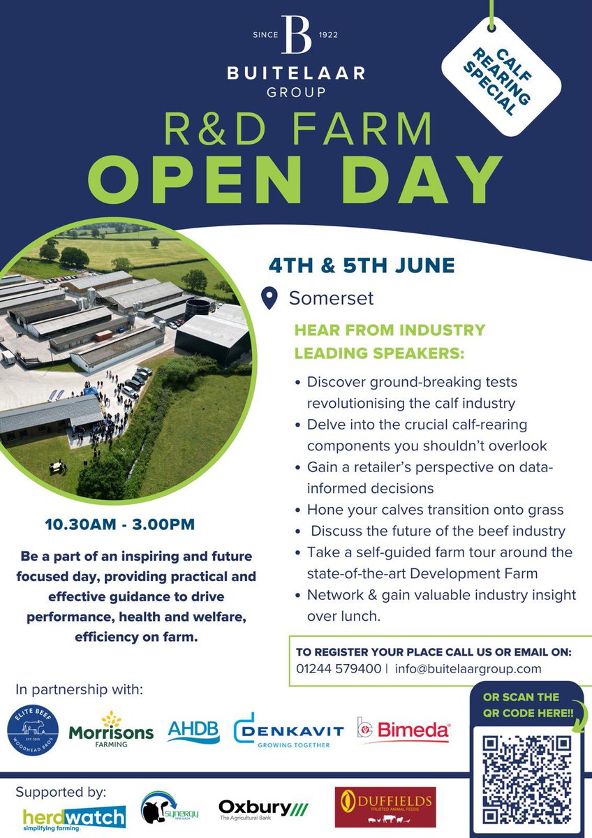 AHDB Beef & Lamb (@ahdb_beeflamb) on Twitter photo Come and join <a href="/BuitelaarGroup/">Buitelaar Group</a> and a whole host of partners including <a href="/EliteBeef/">Elite Beef</a> Bimeda Denkavit Morrisons on one of the R&D open days on 4, 5 or 6th June (more details on the photos)
Don’t delay - call today and book your place 01244579400 or email info@buitelaargroup.com Come and join <a href="/BuitelaarGroup/">Buitelaar Group</a> and a whole host of partners including <a href="/EliteBeef/">Elite Beef</a> Bimeda Denkavit Morrisons on one of the R&D open days on 4, 5 or 6th June (more details on the photos)
Don’t delay - call today and book your place 01244579400 or email info@buitelaargroup.com