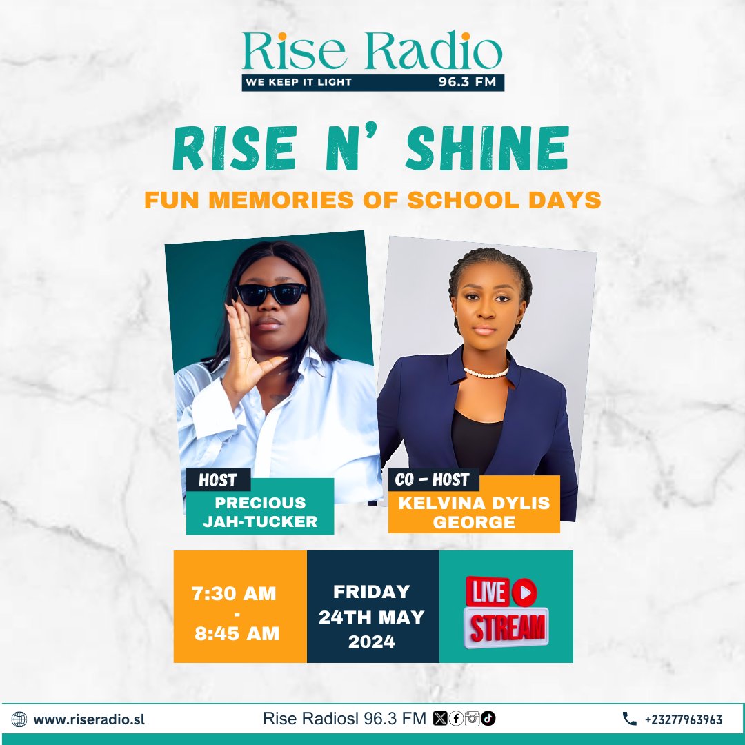 In the final edition of #RiseNShine tomorrow, join us as we reminisce about the fun memories of #schooldays. From hilarious classroom moments to unforgettable school events, tune in for a heartwarming and nostalgic ride! Don’t miss out! @asmaakjames @mariamajbah9 #Riseradiosl