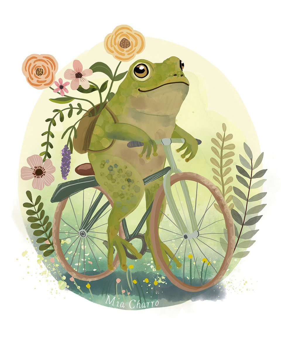 Who loves Frogs? 
And frogs riding a bicycle?
#kidlitart #childrensbooks