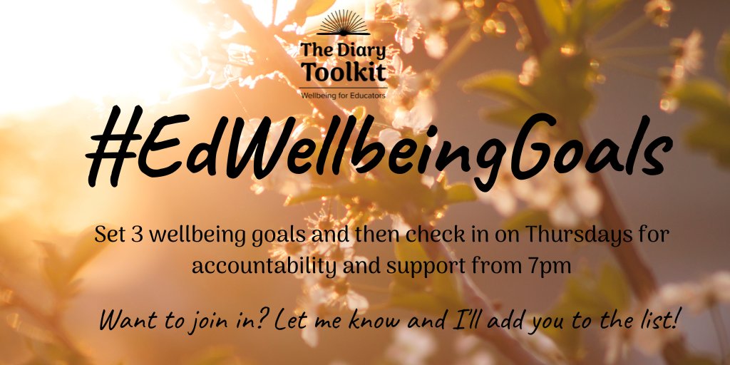 New for a Thurs evening, #EdWellbeingGoals, would you like to join in? @nourishworkplce has kindly let us use her idea, we think it will compliment our services brilliantly. The idea is you set 3 wellbeing goals & we'll post an accountability thread on a Thurs eve. More below