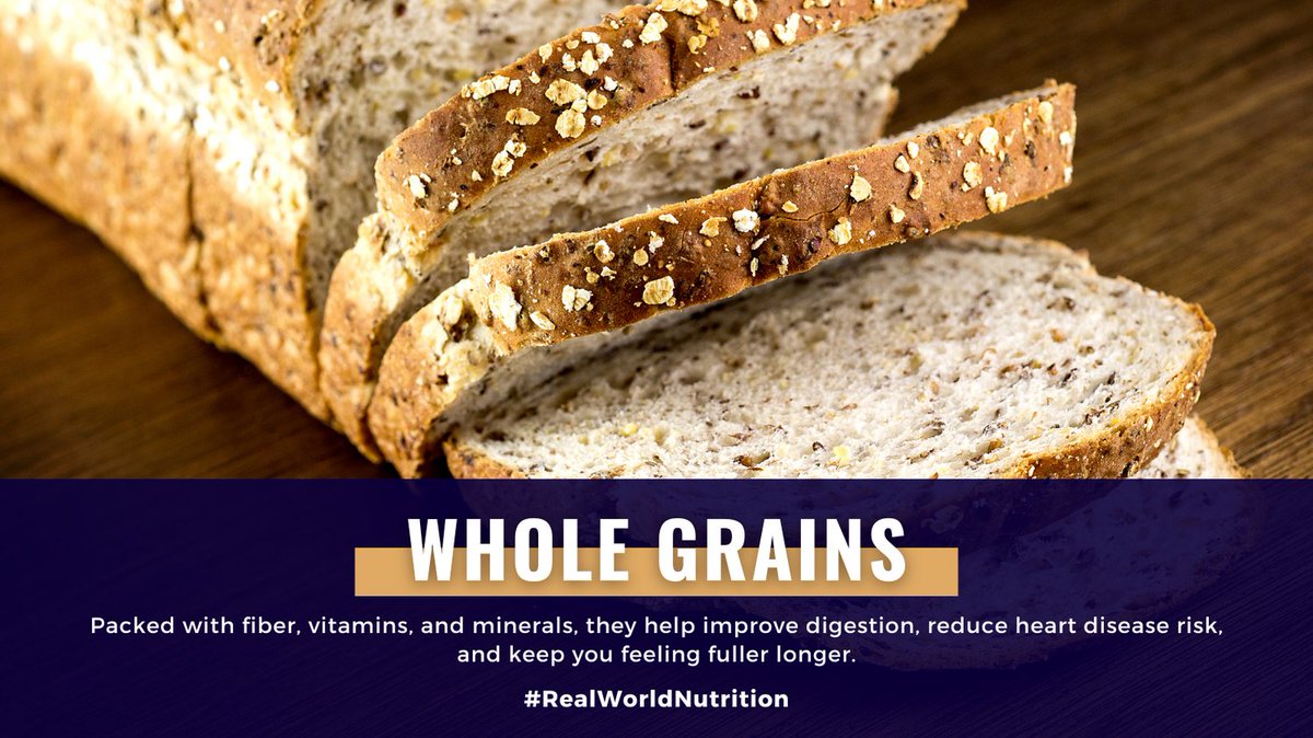 Whole grains are a nutritional powerhouse! 🌾 Packed with fiber, vitamins, and minerals, they help improve digestion, reduce heart disease risk, and keep you feeling fuller longer. #RealWorldNutrition #WholeGrains #HealthyEating