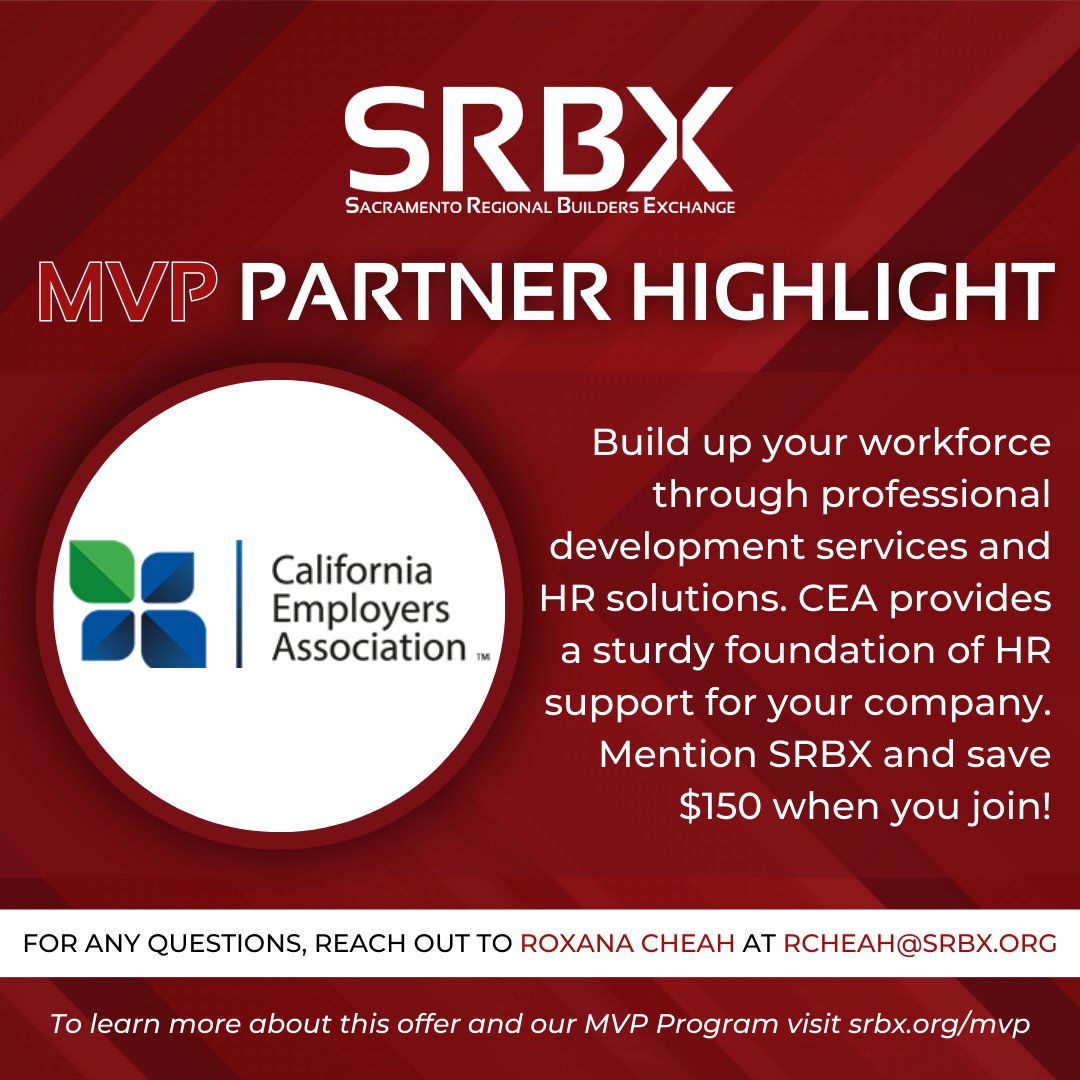 Our SRBX MVP Member highlight this week is California Employers Association! Build up your workforce through professional development services and HR solutions. CEA provides a sturdy foundation of HR support for your company. Mention SRBX and save $150 when you join!