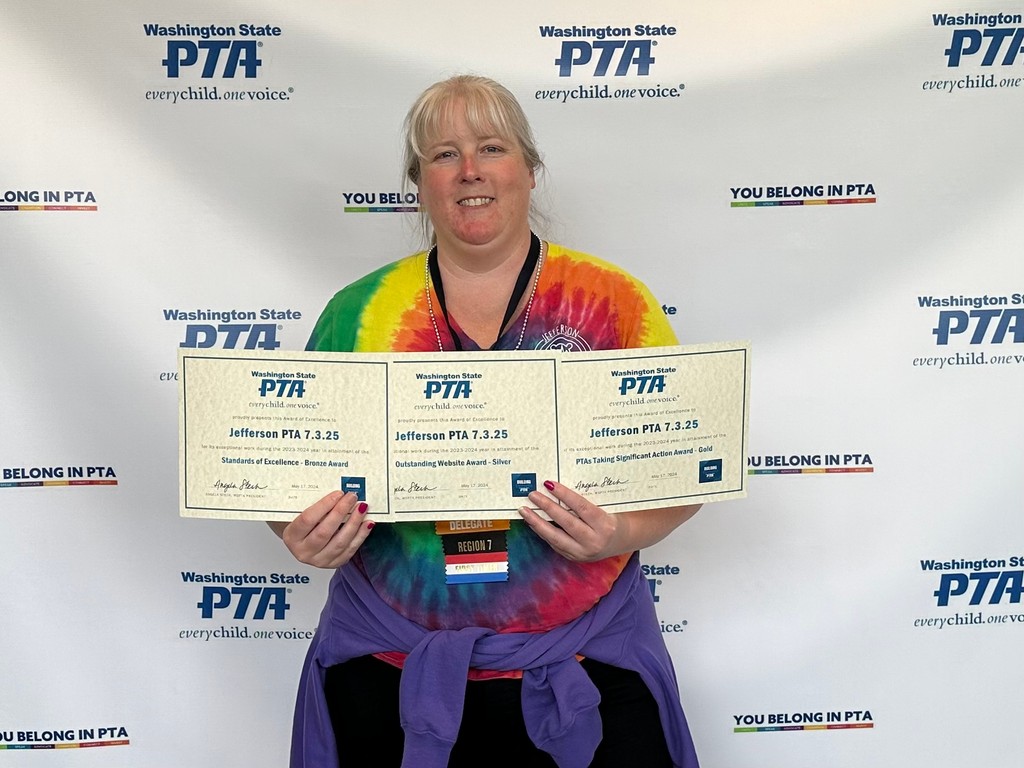 The Jefferson PTA is honored to have been awarded three awards at the 2024 Washington State PTA Convention over the weekend! 

Thank you to our entire PTA community for making this possible! 

@EPS_JeffersonES @everettschools @EPS_Region2 @DrIanBSaltzman
@EverettPTSA