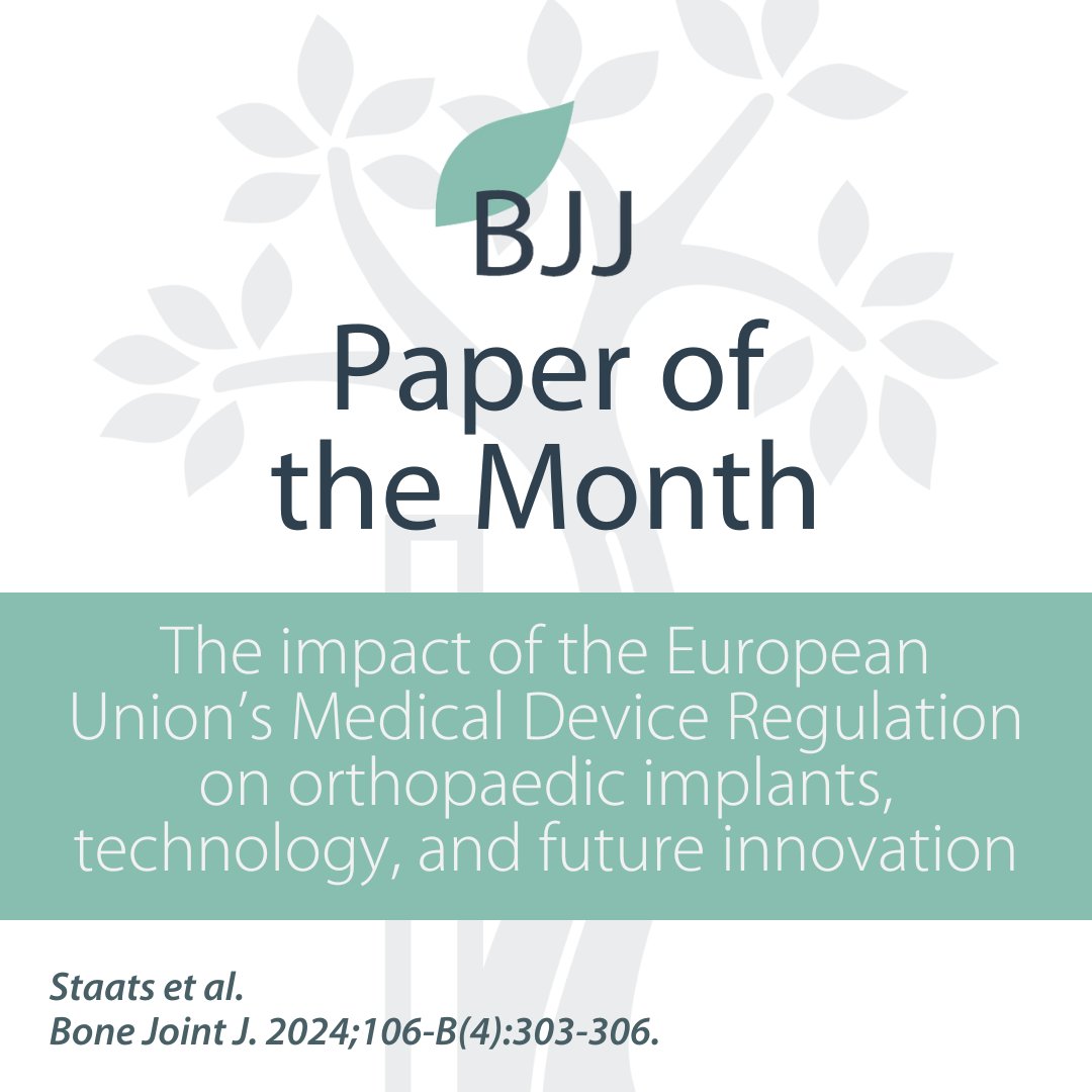 BoneJointJ's tweet photo. The most downloaded #BJJ paper last month explored how European Union’s Medical Device Regulation affects patient safety, technological advances, and future innovation capacity in orthopaedics.

Check it out today!

#Healthcare @kevinstaats @bjjeditor

https://t.co/5JzlVAMVJZ https://t.co/ydzMvCTmfM