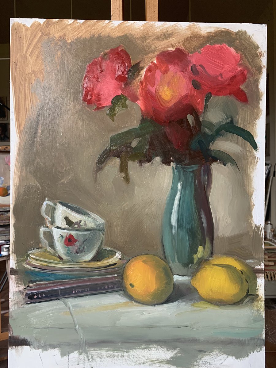 Another day and another painting of peonies #art #painting #paintinglessons #artlessons #artlessonssuffolk #suffolk #stilllife #dailysketch #oilpaintings