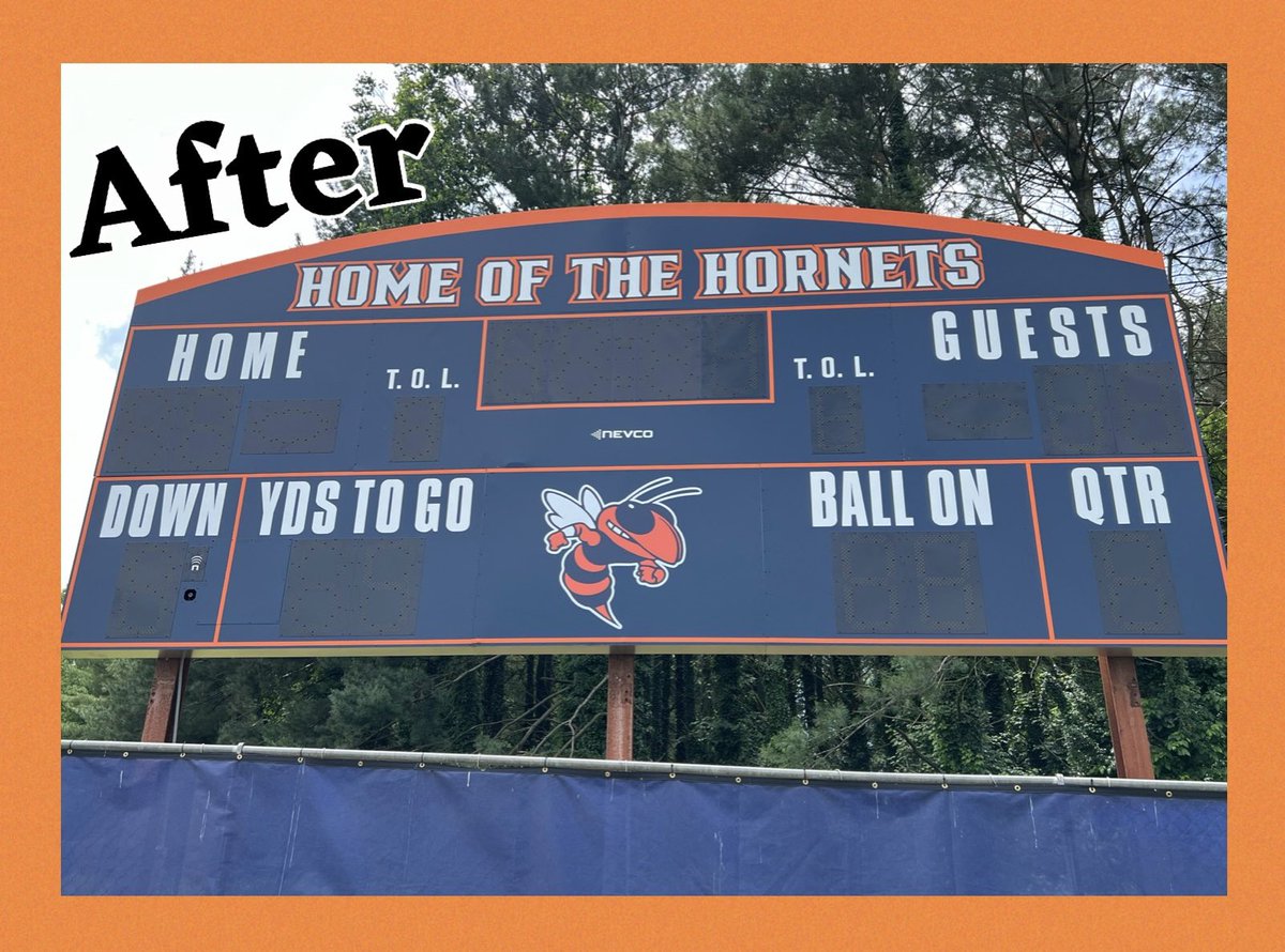 Our replacement scoreboard at Porterfield Park is finally installed! Thank goodness for warranties! Thank you for making it right, Nevco!
