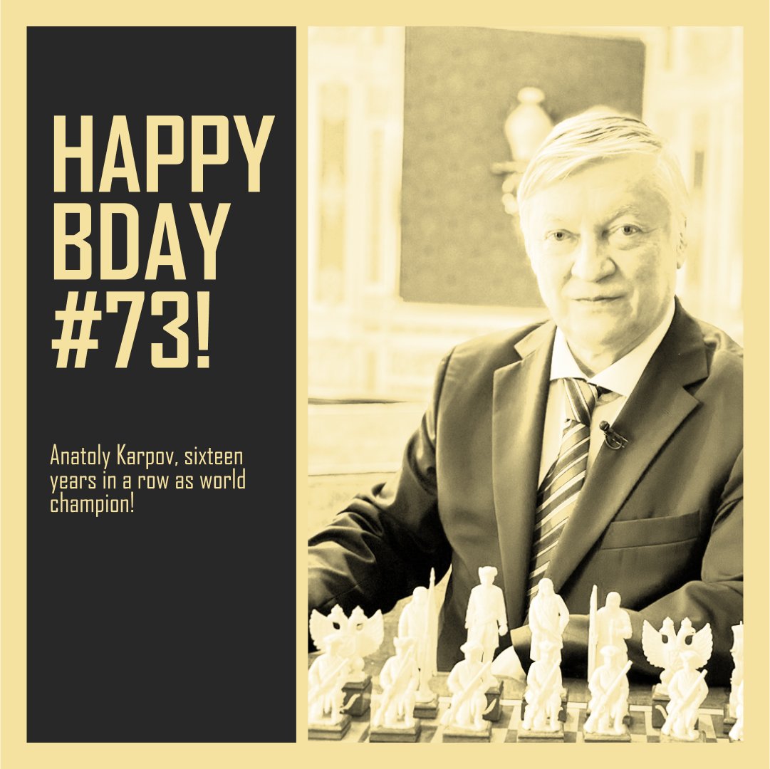 Anatoly Karpov: the successor to Garry Kasparov and predecessor of Bobby Fischer, is celebrating his 73rd birthday today! 🎈 
😅 He also won over 160 tournaments outright or by sharing first place.  

@anatolykarpov you're amazing! 👑

#dchessmasters #chess #chessplayers