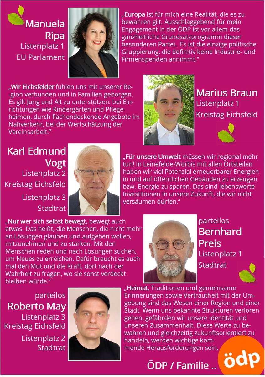 OedpThueringen's tweet photo. #ÖDP wählen am Sonntag im #Eichsfeld und #Leinefelde-#Worbis! Die beste Wahl - mehr als zur eine Alternative. #wenigeristmehr
#Kommunalwahl https://t.co/V8yjOZFq9o