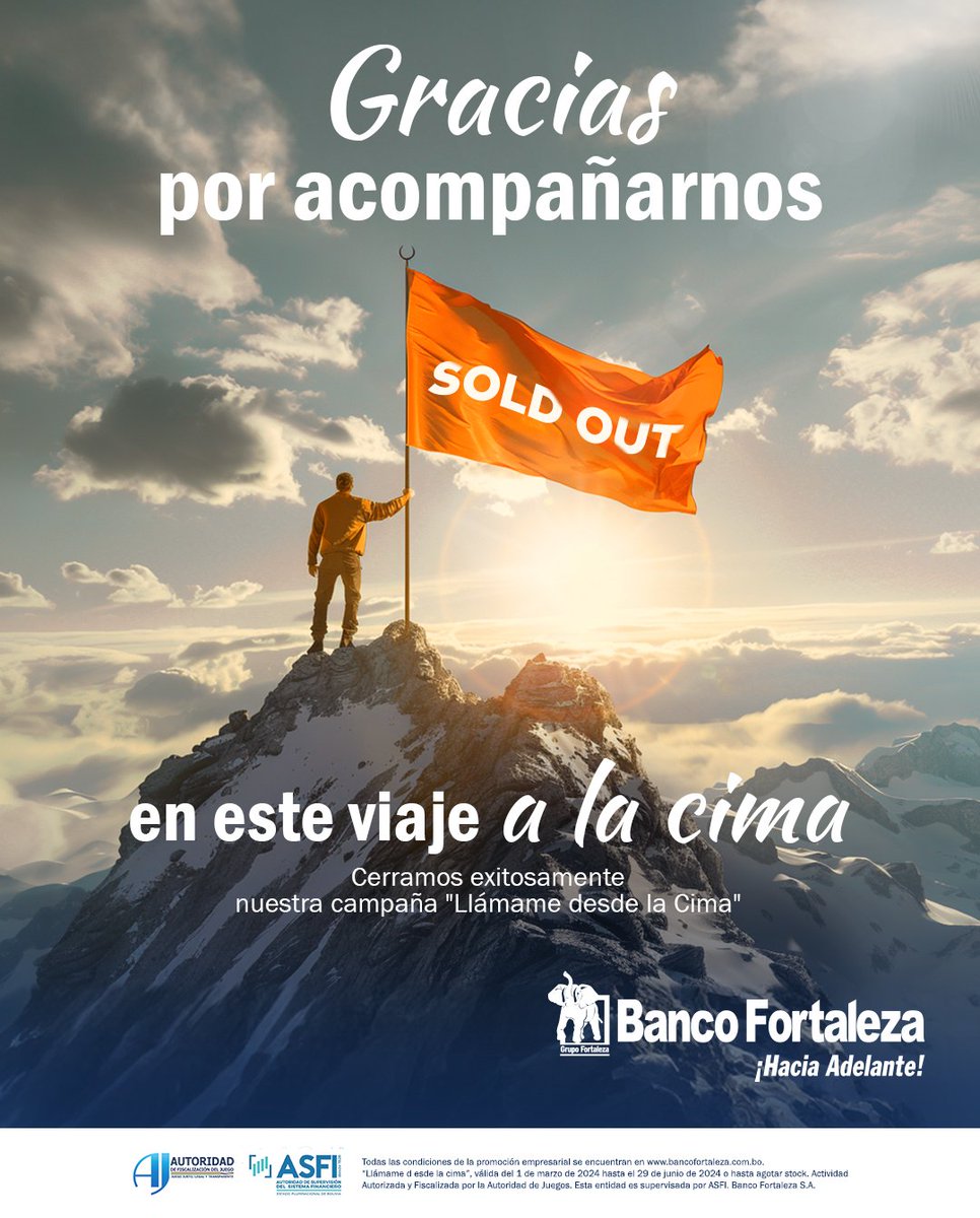 BancoFortaleza's tweet photo. ¡Celebramos contigo nuestro éxito! 📷 La campaña "Llámame desde la cima" ha superado todas las expectativas con el agotamiento total de nuestro stock. ¡Gracias por ser parte de esta increíble aventura! 📷
#DPFescala #Ahorro #BancoFortaleza https://t.co/VT5gMHkaV9