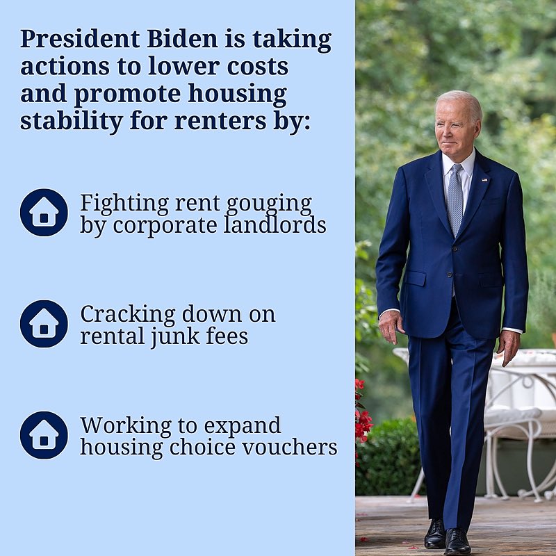 President Biden is working to lower housing costs and ensure stability for renters! #APresidentForAllAmericans #VoteBlueForProgress #wtpGOTV24