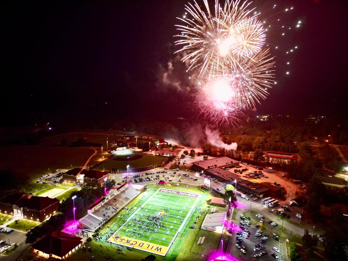 PearlRiverFB's tweet photo. RISE. WITH. US. The countdown is ON, and we can't wait until Dobie Holden Stadium is lit up again! 

Photo Creds📷: EagleEye Drone Photography 

#DTA | #RRR🐾 | #SoarIn24 https://t.co/7RbM28GJUG