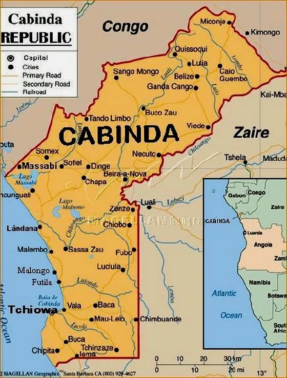 Le Cabinda, territoire bordé par la République du Congo et la République Démocratique du Congo.