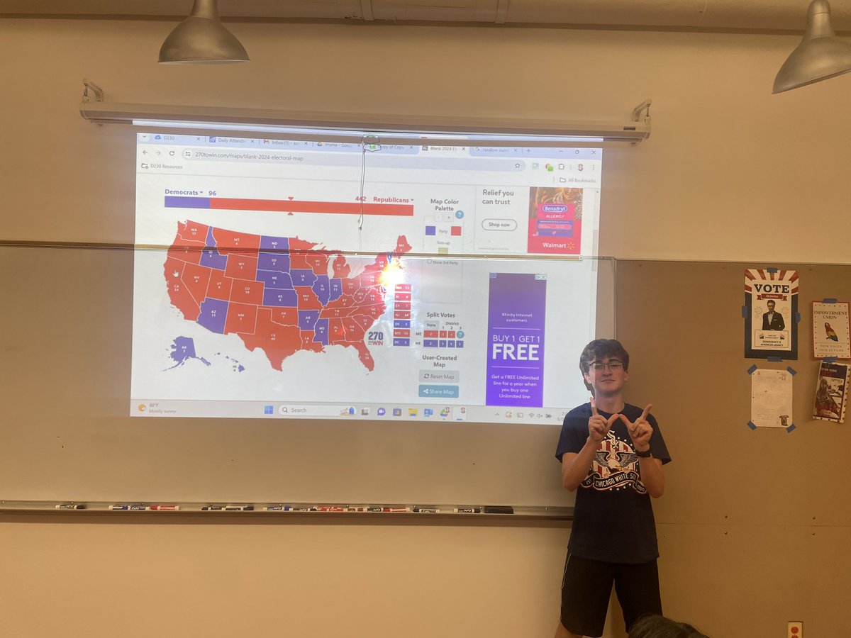 Congrats to Jack (not pictured) and Billy for winning the 2024 AP Presidential Election for their class in AP MESH!  442-96 in the Electoral College.  Best of luck in your presidency!