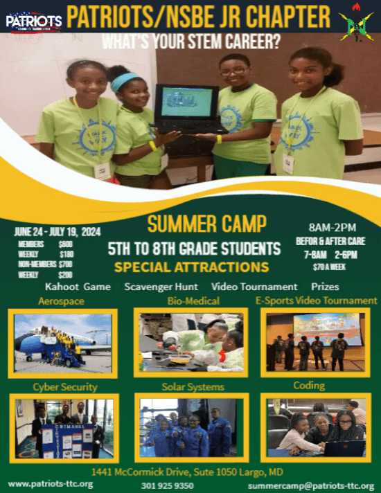 Summer Camp is coming up soon! Don't be late signing up!

patriots-ttc.org/patriots-summe…

#patriotstech #STEM #STEMForKids #summercamp #signuptoday