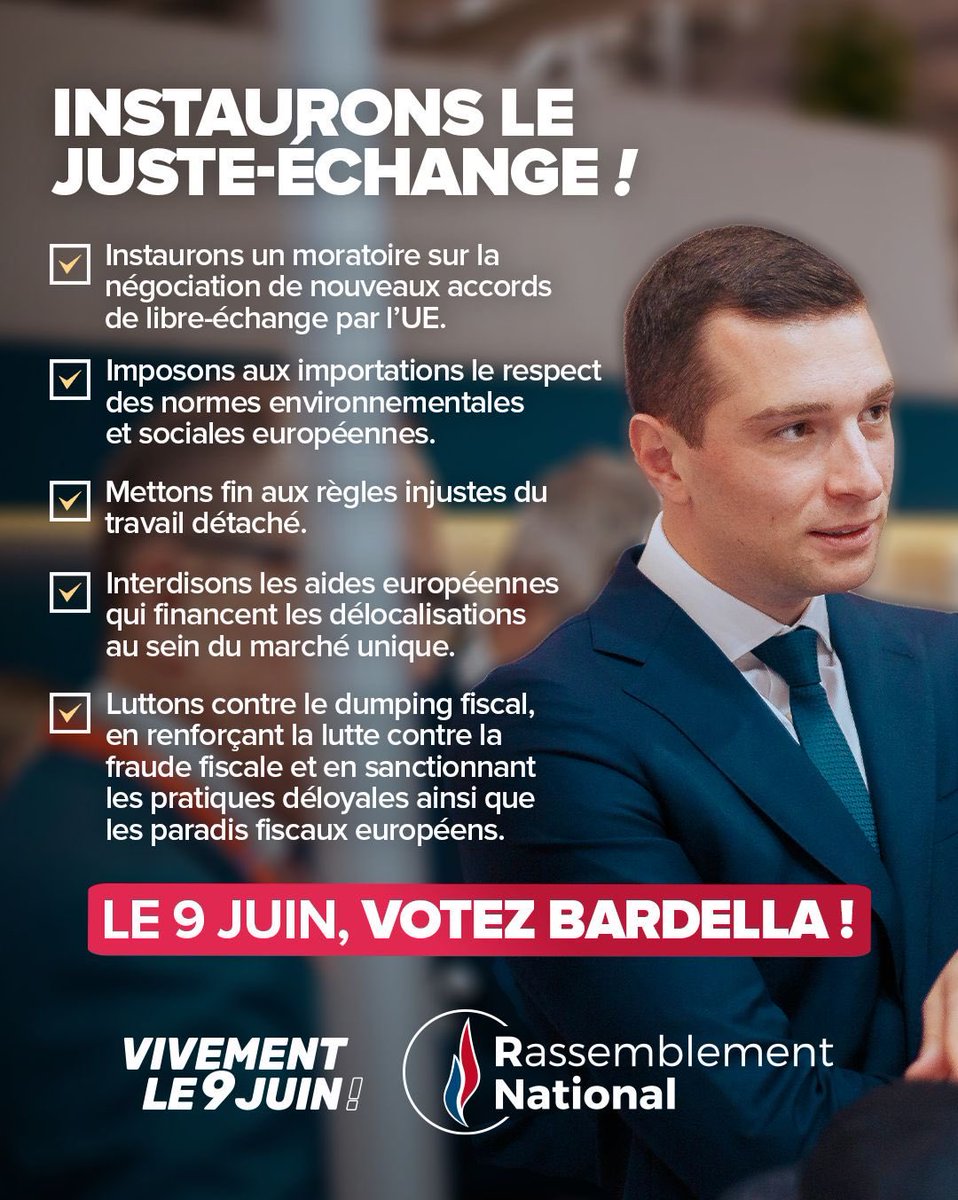 MAnthoParis's tweet photo. Le #JusteEchange, c’est notre projet ! 🇫🇷
#LEvenement #Vivementle9Juin #Bardella https://t.co/fiqAgkoFEE