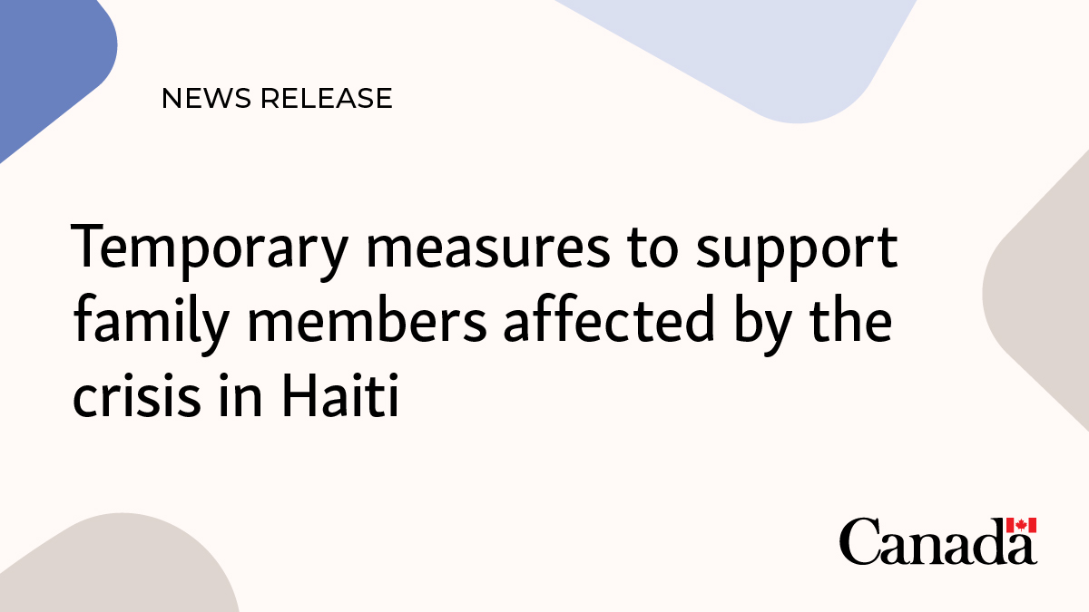 Today, we announced temporary measures to support family members who have left Haiti, as well as Haitian nationals already in Canada who are unable to return home due to the extremely volatile security situation.

Starting May 23, 2024, Haitians with valid temporary resident