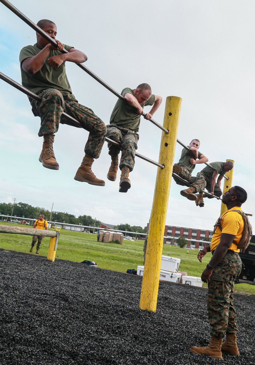PT! Good for You! Good for Me! Recruits with F Co, 2RTBN, conduct the obstacle course and physical training exercises on @MCRDPI, May 21, 2024. Consisting of various agility based obstacles, the obstacle course is used to develop the recruits strength and endurance.