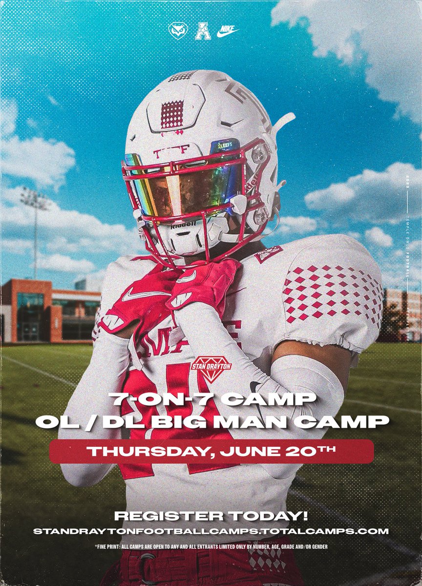 June 8th and June 20th - the only place to be is Philadelphia, PA to showcase your talents! Sign up today! #GoOwls …andraytonfootballcamps.totalcamps.com/shop/EVENT