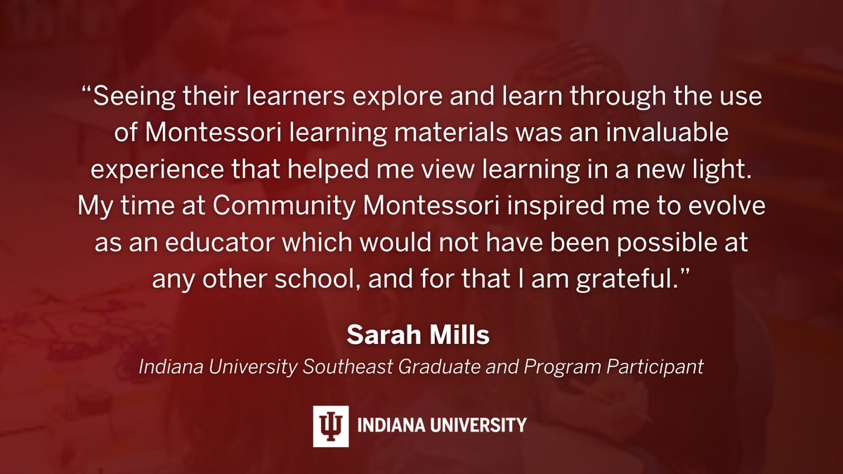 Through a @HigherEdIN grant, @IUSoutheast has partnered with Community Montessori Charter School for the teacher residency program, preparing the next generation of K-12 educators in Indiana. bit.ly/4aw0fde