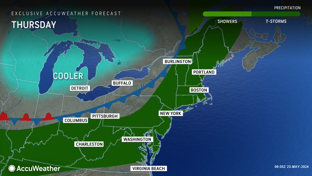 WEATHER @accuweather Thursday Afternoon • This afternoon: Clouds and sunshine with a thunderstorm in spots. High 81. • Tonight: Rather cloudy. Low 60. • Tomorrow: A blend of sun and clouds. High 82.