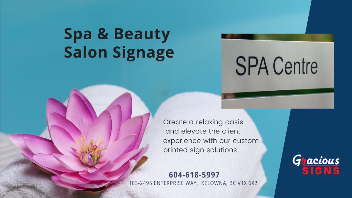 Gracious_Signs's tweet image. Create a relaxing oasis & elevate the client experience with our custom signage solutions for beauty salons and spas! From soothing decor to service menus, we'll help you pamper your clients and enhance their visit.
#BeautySalonSignage #SpaDecor #RelaxationRetreat #PamperYourself