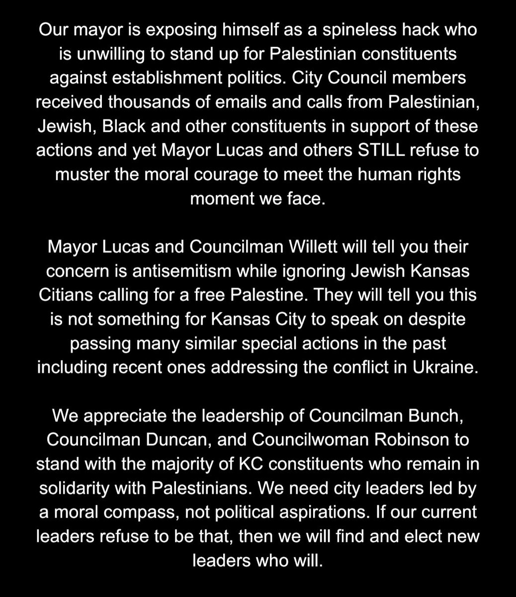SHAME on <a href="/QuintonLucasKC/">Mayor Q</a> and others in the city for forcing the Palestinian American Medical Association to request the special action recognizing PAMA's life-saving work be removed from today's council docket.