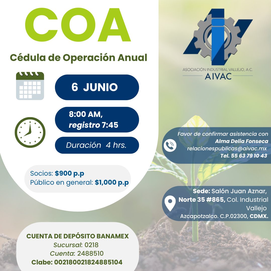 AIVAC1's tweet photo. ¡Te invitamos a nuestro evento COA WEB 2024! 🙌🌿
¡No te pierdas esta oportunidad de aprender y compartir con expertos en el campo! Asegura tu lugar confirmando tu asistencia.
Nos encantaría contar con tu presencia 🤝
 #céduladeoperaciónanual
#industriasostenible #industrial https://t.co/7uo8yI1ld6