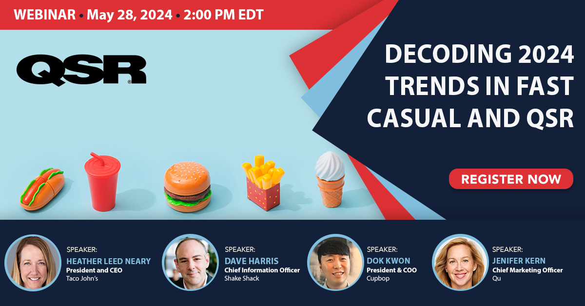 Next Tuesday, join industry leaders from @tacojohns, CupBop, and @shakeshack as they discuss the top digital trends shaping guest engagement in 2024. Secure your spot: bit.ly/4b2gfVA Special thanks to our sponsor, @qu_pos!