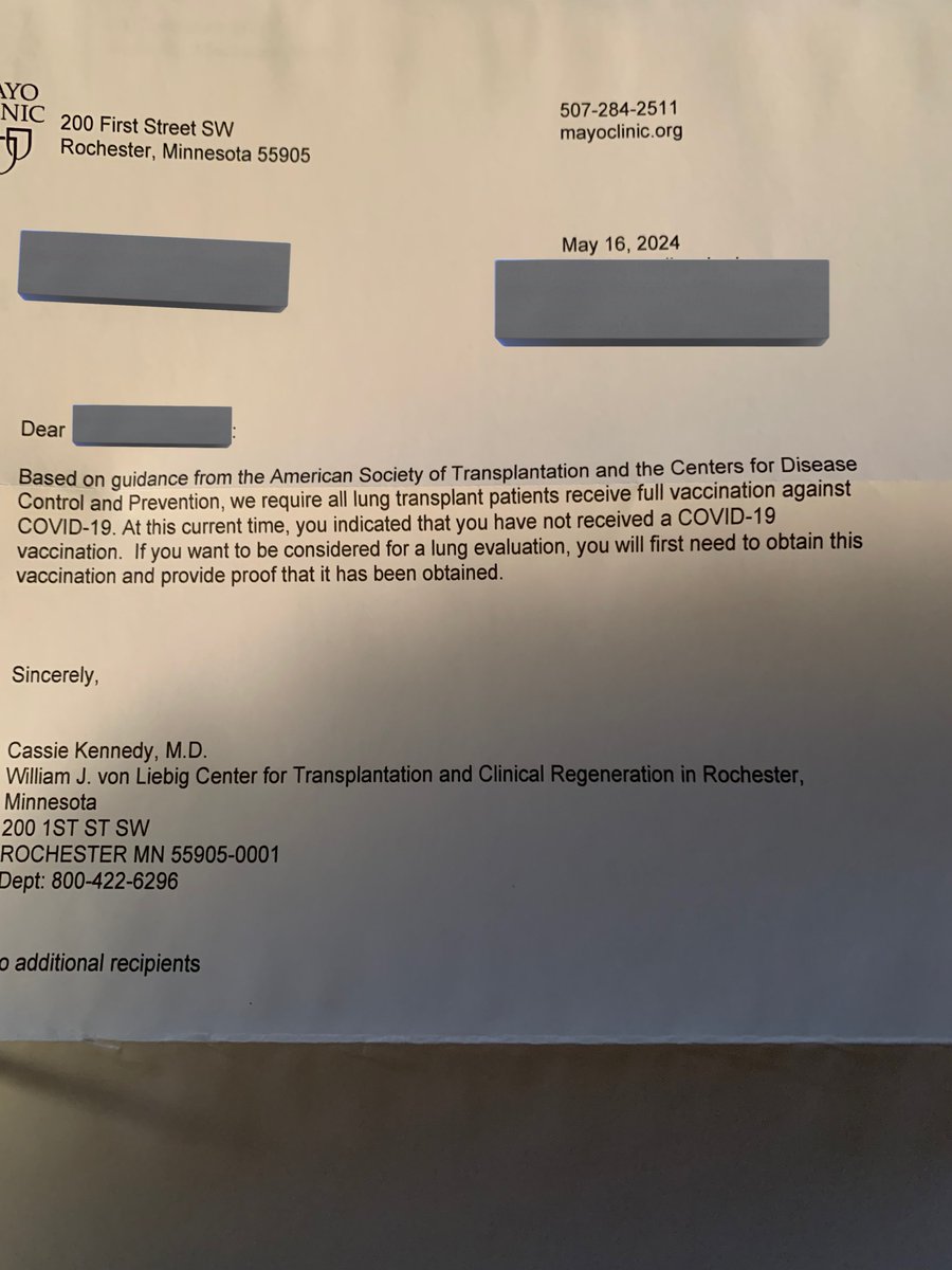 The @MayoClinic rejected mom’s lung transplant due to lack of a full COVID ‘vaccination’ Mayo with a side of…. murder?!?!!