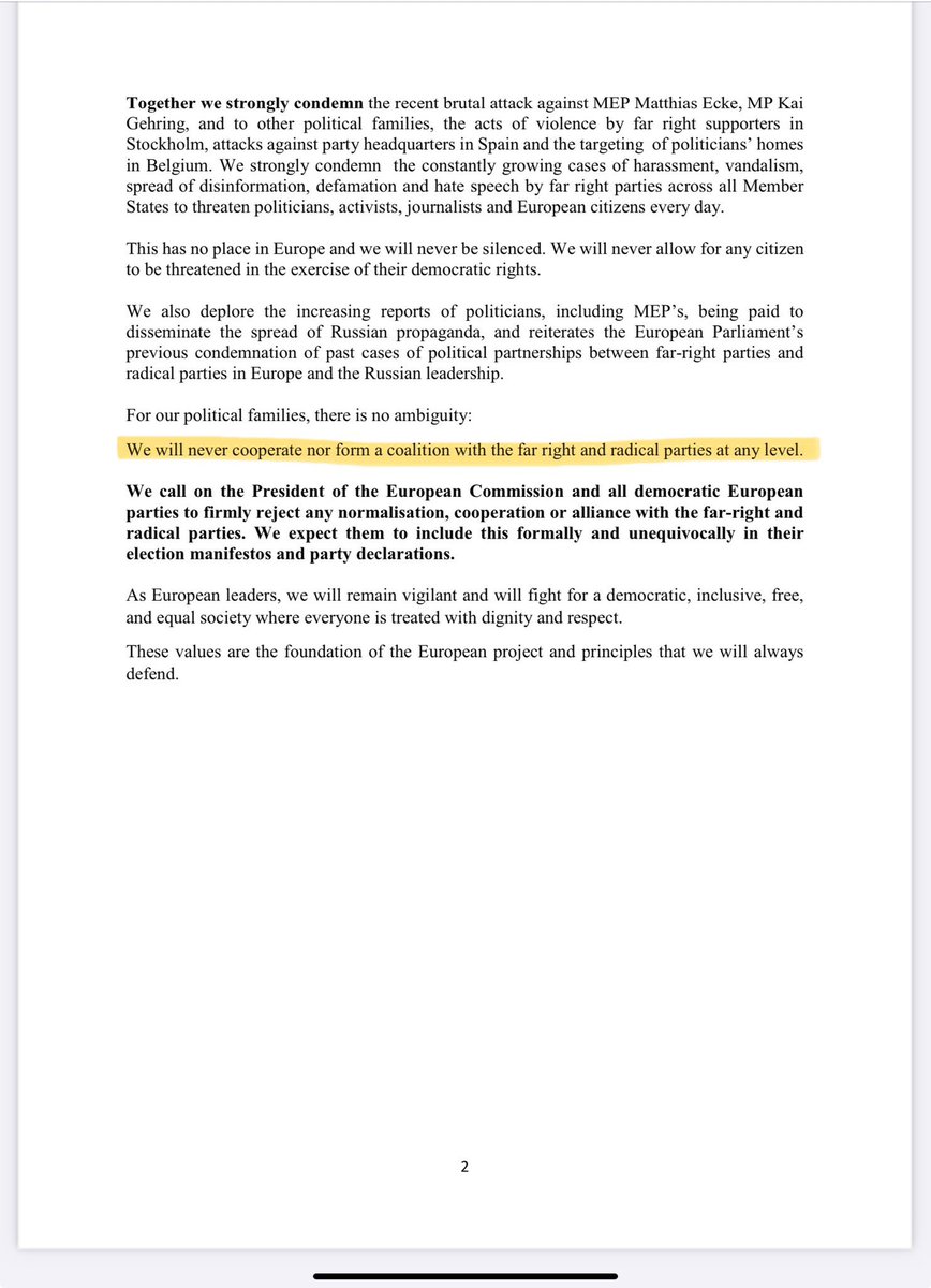 nxfie's tweet photo. Anti-LGBT+ actions & rhetoric form a central pillar of the far right’s wider attack on democratic norms & values
We therefore welcome the below statement from most of the 🇪🇺 groupings refusing to work with the far right in any circumstances.
#EurovisionDebate #EBUDebate https://t.co/BCQxvOm9PN