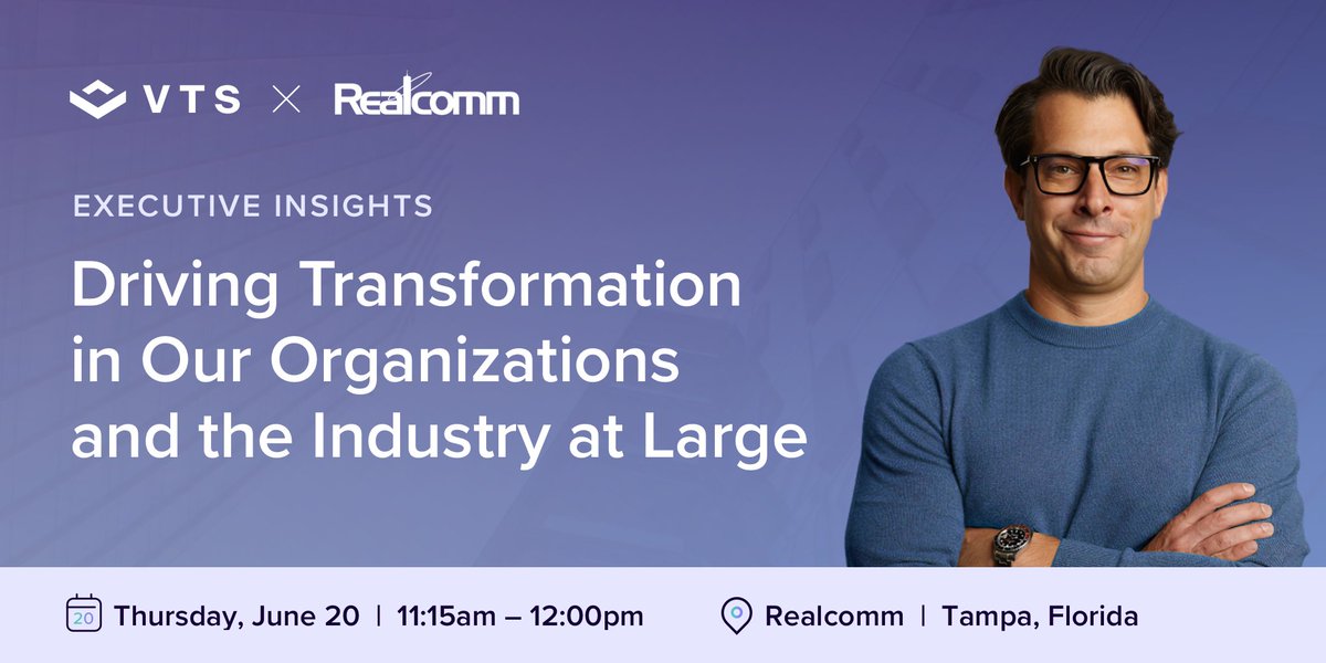 Meet us under the palm trees in Tampa and see VTS CEO Nick Romito speak at Realcomm this June!

Be there on June 20th to hear his refreshing take on the future of CRE. Nick will be joined onstage by industry leaders from Yardi, MRI, Cherre, and Altus.

You can also catch the VTS