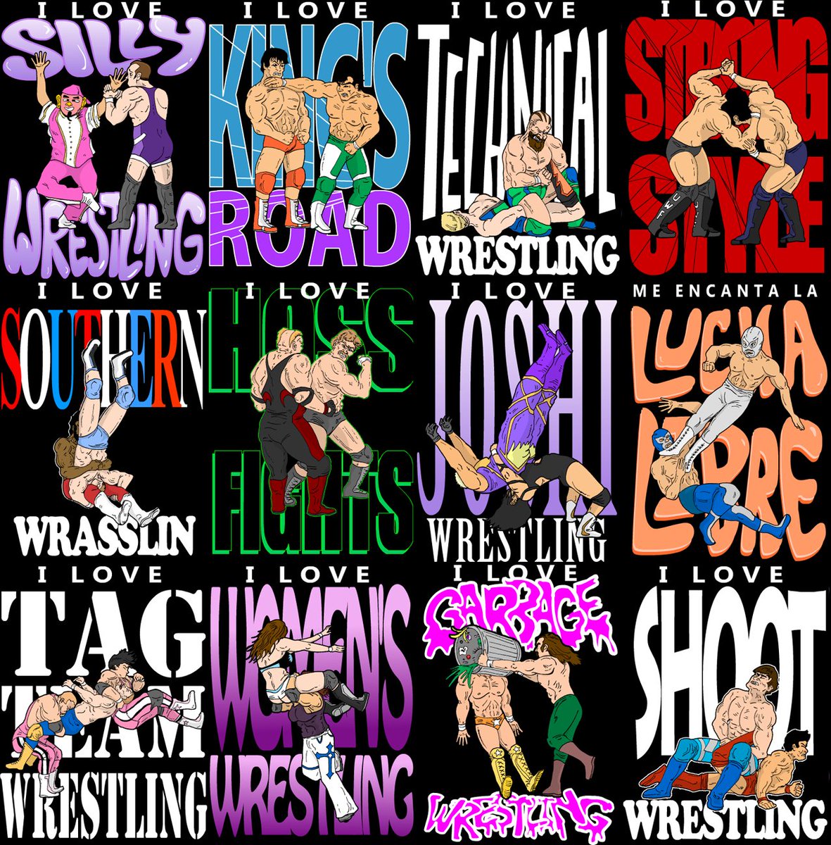 artbyadflo's tweet photo. some of the #wrestling shirts I've designed over the last few weeks!

grab 'em here: https://t.co/Os3gNNG8j9

#wwe #prowrestling #puro #puroresu #womenswrestling #aew #njpw #f4wonline #strongstyle #luchalibre #wcw #ajpw #newjapan #wrestle #ilovewrestling #lovewrestling https://t.co/intinM1lOu