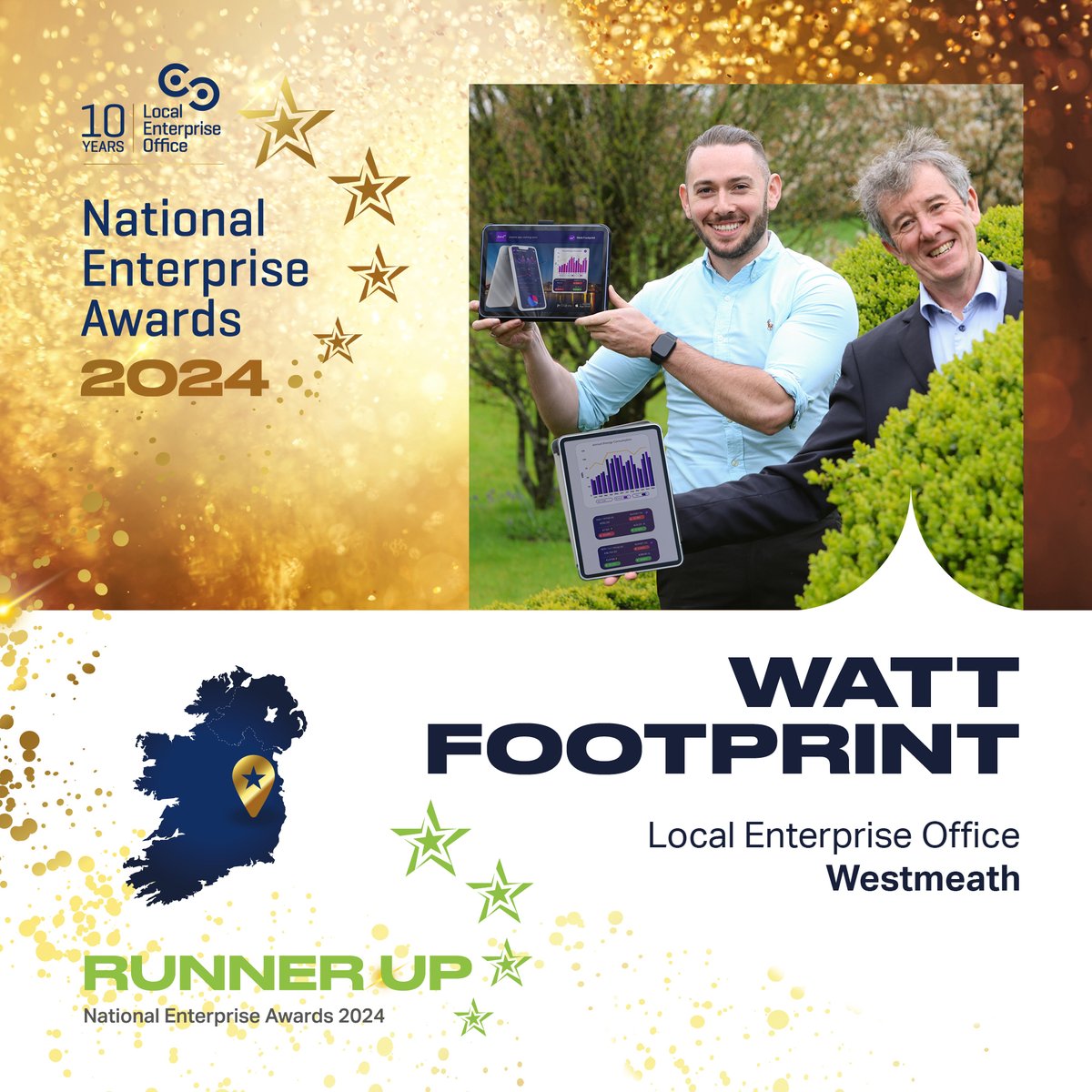 Loc_Enterprise's tweet photo. The next regional award is for the mid-east region and the winners are @WattFootprint supported by @WestmeathLEO #NEAwards #MakingItHappen https://t.co/aYTuPjKVdS