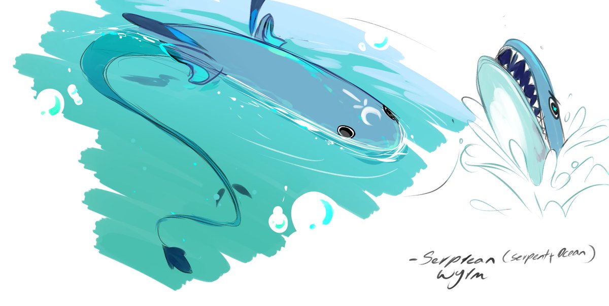 candeltier's tweet photo. 🌊A possible enemy?¿?¿ 
"oceanic deep-water serpwhiss" (a.k.a the serprean wyrm)

An ancient serpent creature that surfaces and floats within the central waters of the oceanic region. 
#animation  #seacreatures #flyingfish #enemy https://t.co/0gJ9yh39Vm