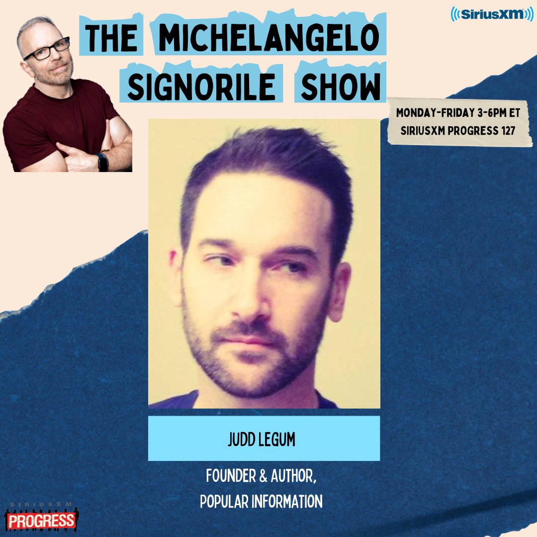 ‼️On Today's @Michelangelo Signorile Show‼️ @JuddLegum of Popular Information discusses Minnesota's latest GOP Anti-Semite running for Senate 🔊Listen Here: SiriusXM.us/Signorile 📞Join the Conversation: 866-997-4748