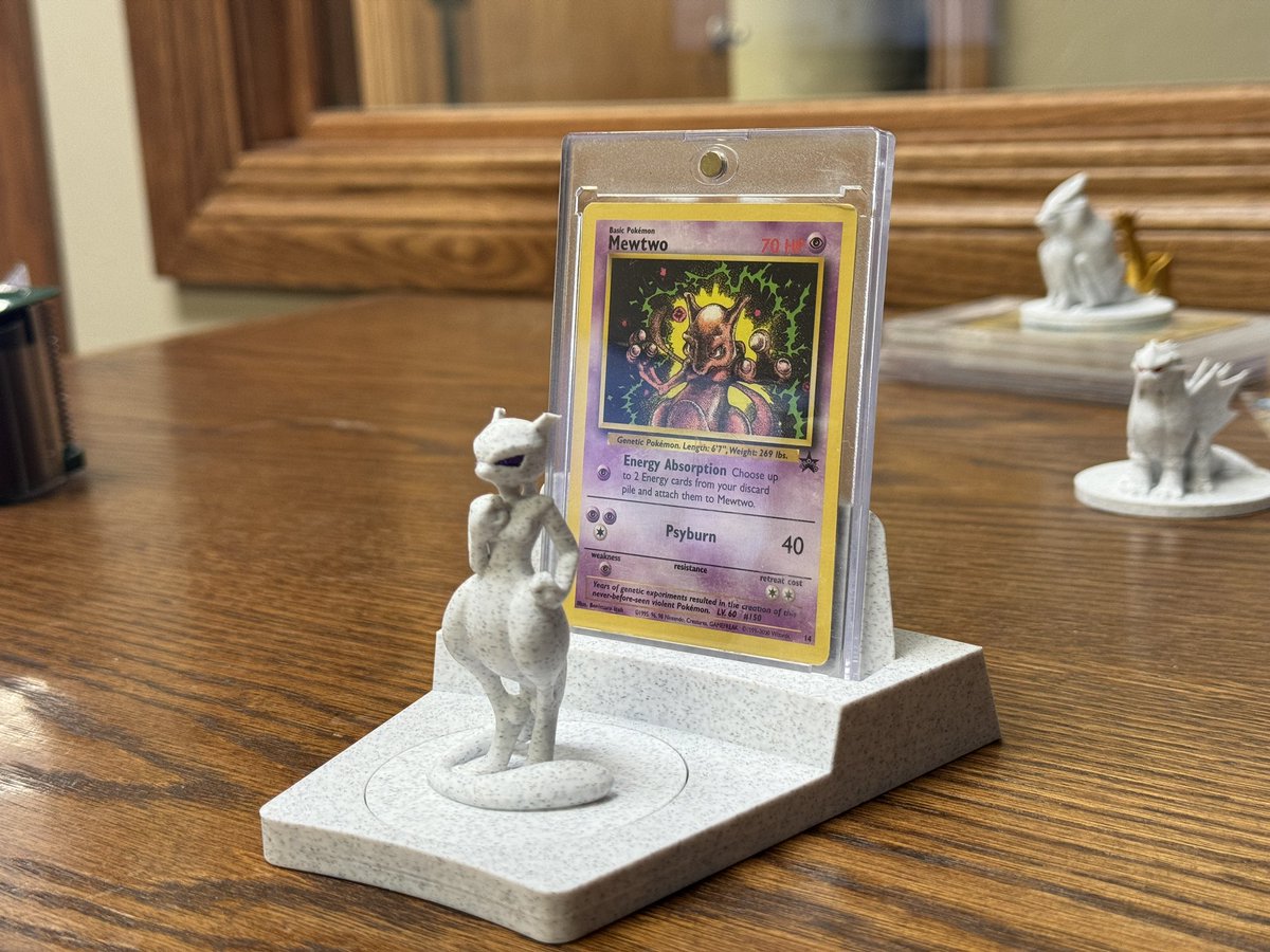Impromptu giveaway, ends May 31st! Like, repost and comment how old you were when you saw the first Pokemon movie! You’ll win this Mewtwo stand and card! #giveaway #pokemontcg
