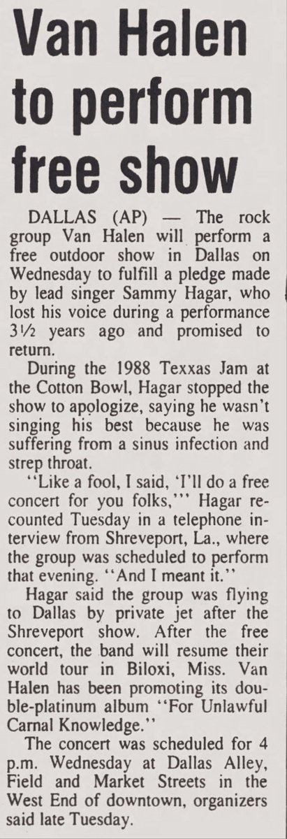 Backstory on the Dec 1991 Dallas free concert: