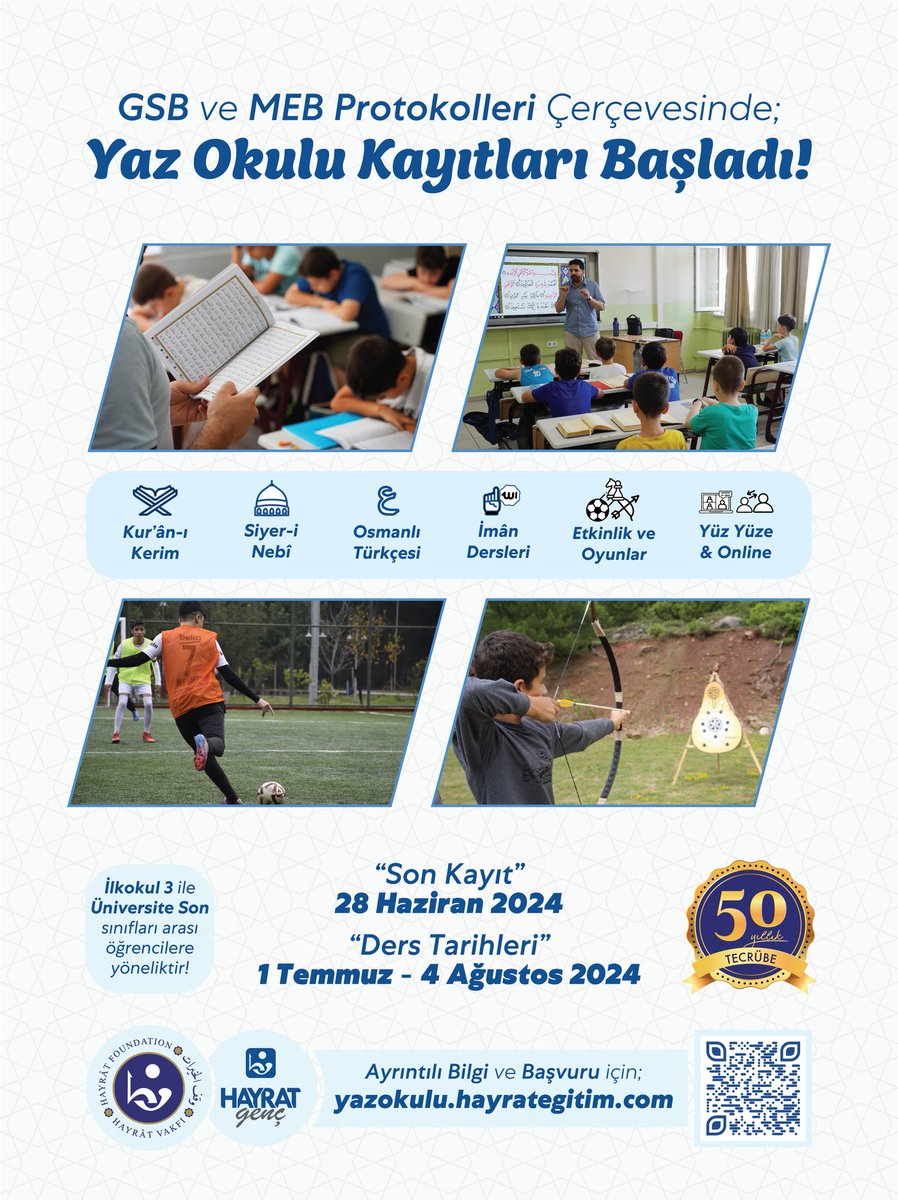Yaz Okulu kayıtları başladı! 28 Haziran'a kadar kaydınızı yaptırmayı unutmayınız. 👉🏻 yazokulu.hayrategitim.com