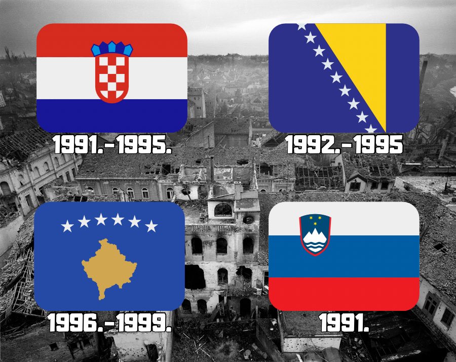 Serbian #Genocide in one decade! 
🇭🇷 #Croatia,
🇧🇦 #Bosnia &amp; #Herzegovina,
🇽🇰 #Kosovo
🇸🇮 #Slovenia