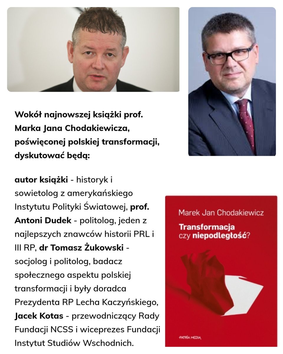 zemantomas's tweet photo. "Transformacja czy niepodległość? Próba bilansu i strategia rozwoju dla Polski"
Ekspert Chodakiewicz, autor książki, dyskutował z ekspertem Kotasem o strategii rozwoju 🇵🇱 Polski.
Jaką strategię stworzyli?
(9.6.2014) https://t.co/sAqckwuUJq