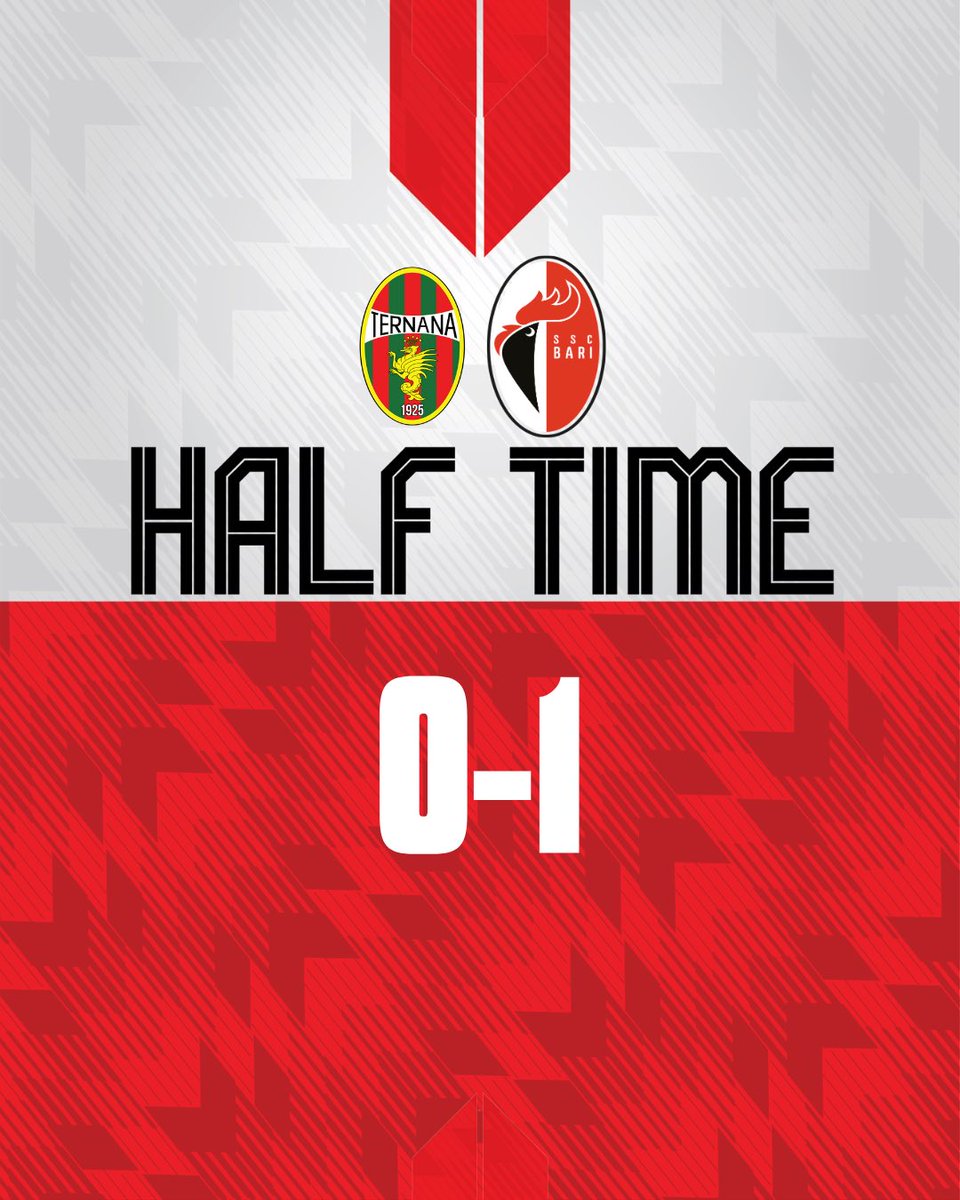 sscalciobari's tweet photo. ⚪️🔴🐔 #TERBAR HT 0-1 
[46’ pt Di Cesare] 
•
#sscbari #serieBKT #serieB #legaB https://t.co/zPy481bRGV