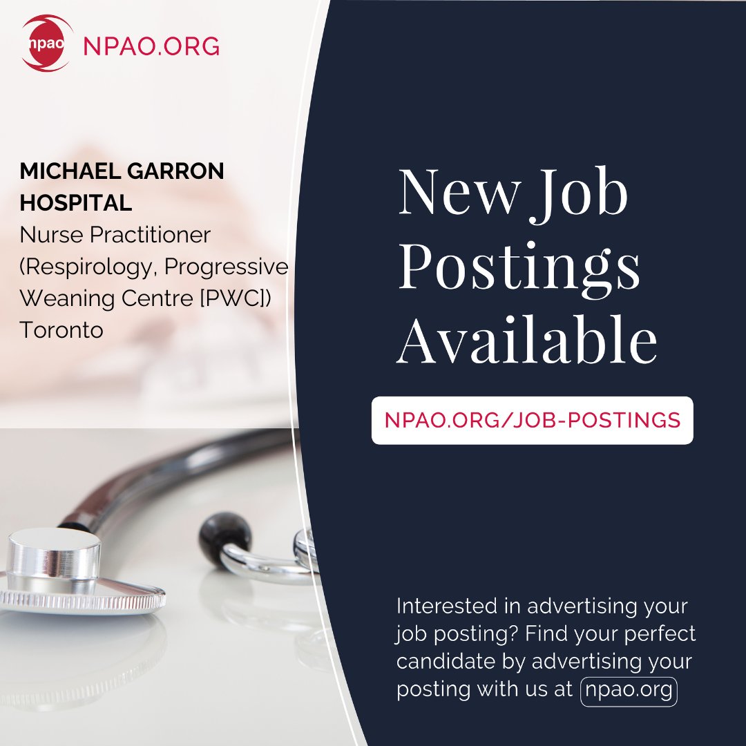 New Job Postings Available!
Learn more & Apply: npao.org/category/job-p…

New Job Posting | Michael Garron Hospital (Toronto)

#NursePractitioner #NP #Ontario #NPcareer #NPposting #CareerinNursing